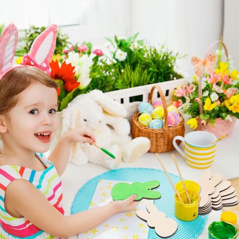 AWIZOM 60 Pcs Unfinished Easter Bunny Wooden Ornaments Wooden Bunny Cutouts to Paint Blank Wood Rabbit Slices with Twine for DIY Craft Present Tags Easter Spring Hanging Decorations,3.94x1.89 in Saudi Arabia