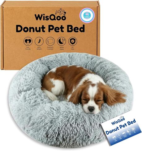 Calming Pet Bed with Water-Resistant Inner Liner – Anti-Anxiety Donut Dog & Cat Bed with Removable Washable Cover – Supportive Plush Nest, Non-Slip & Cushion Protection – Small, Grey in Saudi Arabia
