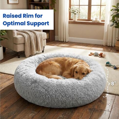 Calming Pet Bed with Water-Resistant Inner Liner – Anti-Anxiety Donut Dog & Cat Bed with Removable Washable Cover – Supportive Plush Nest, Non-Slip & Cushion Protection – Small, Grey in Saudi Arabia