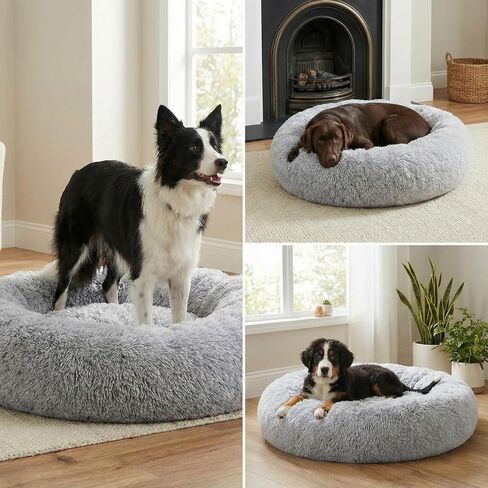 Calming Pet Bed with Water-Resistant Inner Liner – Anti-Anxiety Donut Dog & Cat Bed with Removable Washable Cover – Supportive Plush Nest, Non-Slip & Cushion Protection – Small, Grey in Saudi Arabia