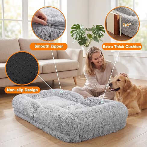 Flamaker Dog Bed, Foldable Human Dog Bed for Adult & Pets with Egg Orthopedic Foam, Adjustable Upholstered Big Bean Bed with 2 Soft Cushions for Living Room, Bedroom, Office (Gray) in Saudi Arabia