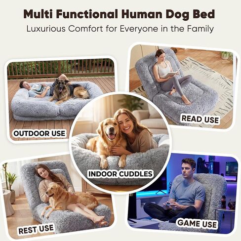 Flamaker Dog Bed, Foldable Human Dog Bed for Adult & Pets with Egg Orthopedic Foam, Adjustable Upholstered Big Bean Bed with 2 Soft Cushions for Living Room, Bedroom, Office (Gray) in Saudi Arabia
