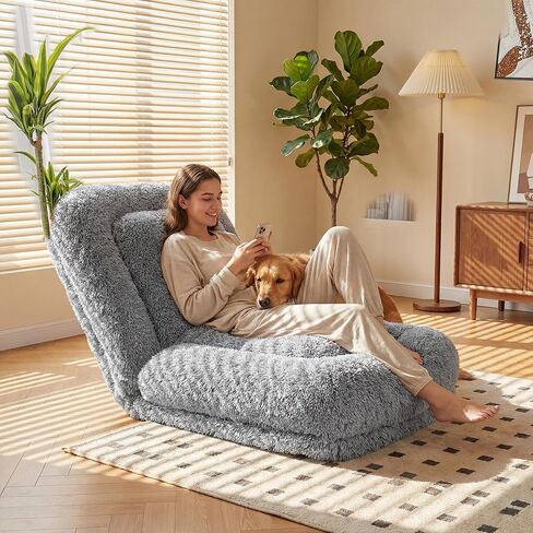 Flamaker Dog Bed, Foldable Human Dog Bed for Adult & Pets with Egg Orthopedic Foam, Adjustable Upholstered Big Bean Bed with 2 Soft Cushions for Living Room, Bedroom, Office (Gray) in Saudi Arabia
