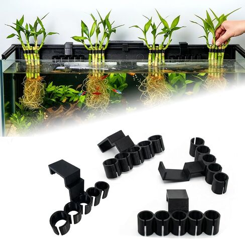 4 عبوات من حامل نباتات حوض السمك / مشبك من الخيزران - لحمل سيقان الخيزران أو النباتات الأخرى في حوض السمك ذو الحواف، 5 فتحات مرنة - حافة خزان الأسماك بسعة 75 جالون لتزيين زراعة أكوابونيك / هدايا in Kuwait