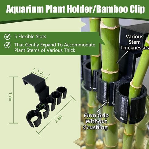 4 عبوات من حامل نباتات حوض السمك / مشبك من الخيزران - لحمل سيقان الخيزران أو النباتات الأخرى في حوض السمك ذو الحواف، 5 فتحات مرنة - حافة خزان الأسماك بسعة 75 جالون لتزيين زراعة أكوابونيك / هدايا in Kuwait