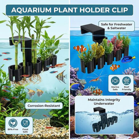 4 عبوات من حامل نباتات حوض السمك / مشبك من الخيزران - لحمل سيقان الخيزران أو النباتات الأخرى في حوض السمك ذو الحواف، 5 فتحات مرنة - حافة خزان الأسماك بسعة 75 جالون لتزيين زراعة أكوابونيك / هدايا in Kuwait