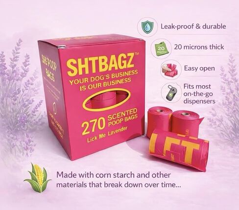 أكياس فضلات الكلاب المعطرة، رائحة اللافندر، وردي فاقع مع عبارات وقحة، عدد 270، مضادة للتسرب، نباتية in Kuwait