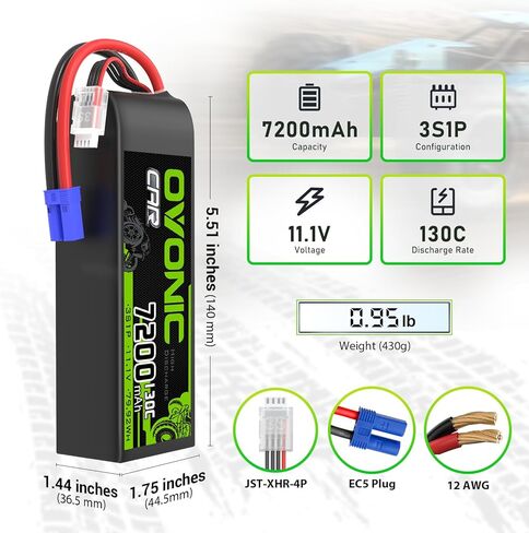 بطارية ليبو OVONIC 7200 مللي أمبير 3S 11.1V 130C مع موصل EC5، حزمة بطارية قابلة لإعادة الشحن عالية التفريغ لسيارة RC والقارب والشاحنات والطائرات بدون طيار والعربات التي تجرها الدواب وطائرات الهليكوبتر والطائرة in Saudi Arabia