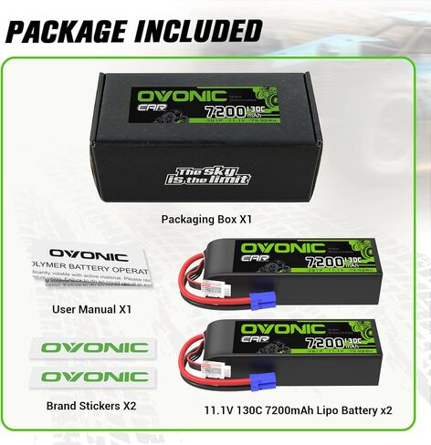 بطارية ليبو OVONIC 7200 مللي أمبير 3S 11.1V 130C مع موصل EC5، حزمة بطارية قابلة لإعادة الشحن عالية التفريغ لسيارة RC والقارب والشاحنات والطائرات بدون طيار والعربات التي تجرها الدواب وطائرات الهليكوبتر والطائرة in Saudi Arabia