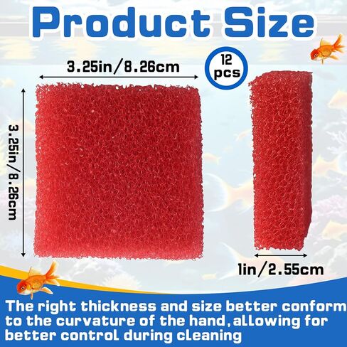 12-Pack Aquarium Glass Cleaner Sponges 3.25" x 3.25" x 1", Non-Scratch Scrubber Pads, Thick & Durable, Safe for Glass Fish Tanks for Crystal Clear View (Red) in Kuwait