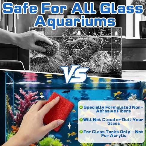 12-Pack Aquarium Glass Cleaner Sponges 3.25" x 3.25" x 1", Non-Scratch Scrubber Pads, Thick & Durable, Safe for Glass Fish Tanks for Crystal Clear View (Red) in Kuwait
