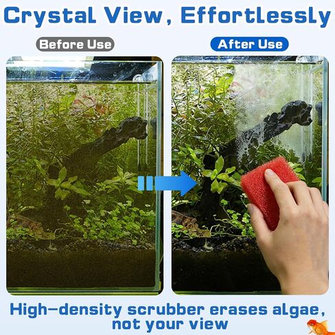 12-Pack Aquarium Glass Cleaner Sponges 3.25" x 3.25" x 1", Non-Scratch Scrubber Pads, Thick & Durable, Safe for Glass Fish Tanks for Crystal Clear View (Red) in Kuwait