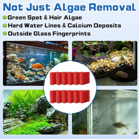 12-Pack Aquarium Glass Cleaner Sponges 3.25" x 3.25" x 1", Non-Scratch Scrubber Pads, Thick & Durable, Safe for Glass Fish Tanks for Crystal Clear View (Red) in Kuwait