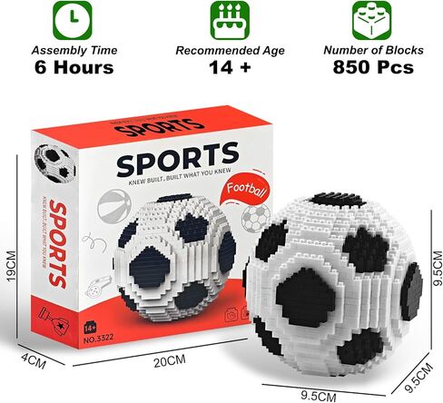 Kaptein Soccer Ball Building Blocks Set, 850-Piece Mini Bricks 3D Football Model Kit, Challenging DIY Building Toy for Adults & Teens, Gift for Soccer Lovers, Desk Shelf Decor, Age 14+ in Saudi Arabia