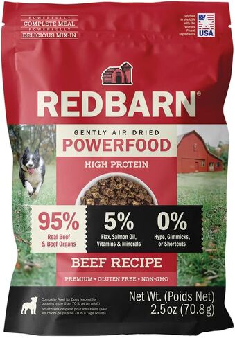 Redbarn Powerfood Air Dried Dog Food - 95% Beef & Beef Organs - High Protein Grain-Free Non-GMO Premium Dry Full Feed or Topper Made in USA with Omega 3 Salmon Oil Flaxseed - 2lb in Saudi Arabia