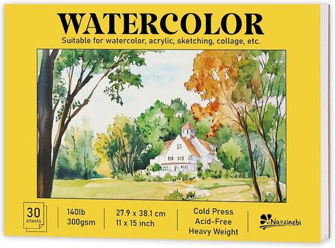 Watercolor Paper Pad 11x15 Inch 30 Sheets 140lb (300gsm) Glue Bound Artist Large Sketchbook Heavyweight Drawing Paper Book Water Color Pad for Adults and Students Mixed Media Markers Art Supplies in Saudi Arabia