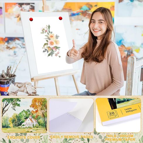 Watercolor Paper Pad 11x15 Inch 30 Sheets 140lb (300gsm) Glue Bound Artist Large Sketchbook Heavyweight Drawing Paper Book Water Color Pad for Adults and Students Mixed Media Markers Art Supplies in Saudi Arabia