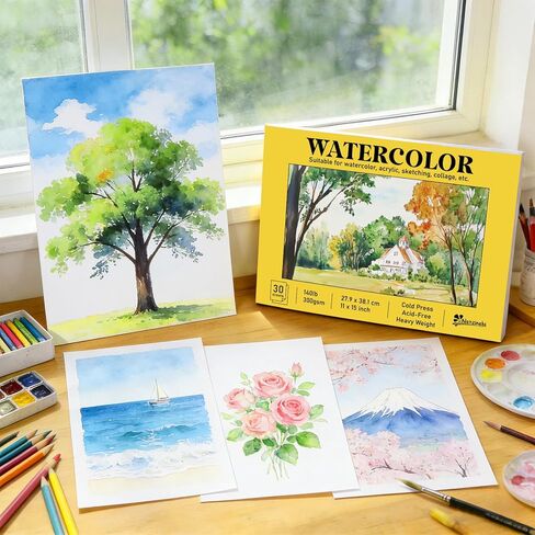 Watercolor Paper Pad 11x15 Inch 30 Sheets 140lb (300gsm) Glue Bound Artist Large Sketchbook Heavyweight Drawing Paper Book Water Color Pad for Adults and Students Mixed Media Markers Art Supplies in Saudi Arabia