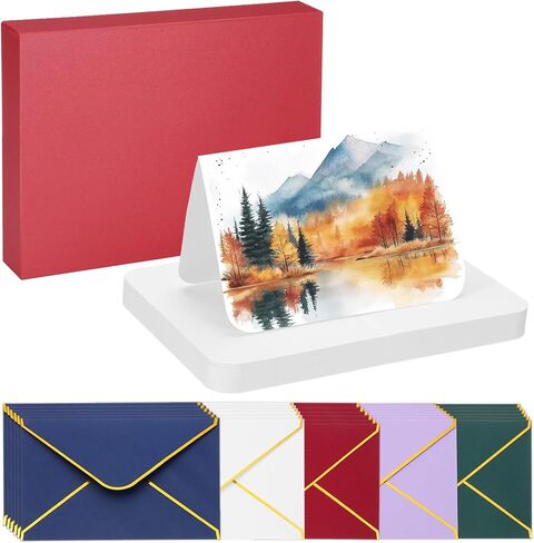 PATIKIL 40 Sets Pure Cotton Watercolor Cards 140lb/300 GSM Postcards Rounded Corners with Multicolor Envelopes for Art Painting Creative Thank Notes, 5x7 Inch Foldable Size(White Box) in Saudi Arabia