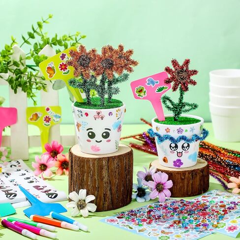 Funnymoom 36 جهاز كمبيوتر شخصى حديقة بلاستيكية قابلة للطلاء زهرة وعاء الحرفية عدة DIY اللوحة أواني الزهور مع ملصقات الألوان المائية الأنابيب منظفات مجموعات النمو للمنزل الصيف نشاط متعة عيد الأم (لطيف) in Saudi Arabia