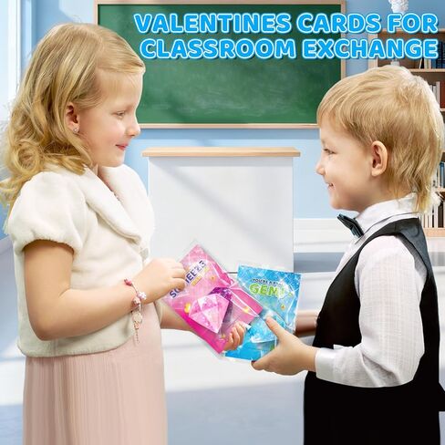 Valentines Gifts Cards for Kids, 24 Pack Gem Squeeze with Greeting Card for Kid Classroom Exchange, Stretchy Stress Set for Boys Girls Toddler Gift School Party Favor in Kuwait