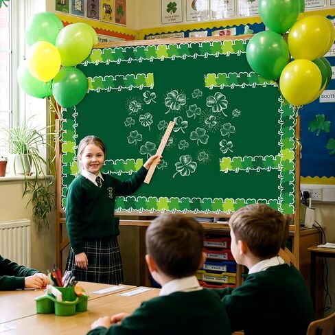 69 Feet St. Patrick's Day Bulletin Board Border Shamrock Rolled Border Trim，for School Office Home Classroom Doors Wall Windows Holiday Party Decor in Saudi Arabia