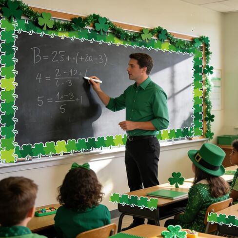 69 Feet St. Patrick's Day Bulletin Board Border Shamrock Rolled Border Trim，for School Office Home Classroom Doors Wall Windows Holiday Party Decor in Saudi Arabia