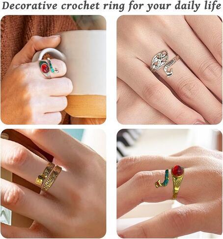 SNAIL GARDEN Crochet Ring - with Spiral Size Adjusters & Adjustment Pads, Decorative 6 Pcs Crochet Tension Ring for Smooth Crocheting & Knitting, Crocheting Rings for Finger for Consistent Stitches in Saudi Arabia