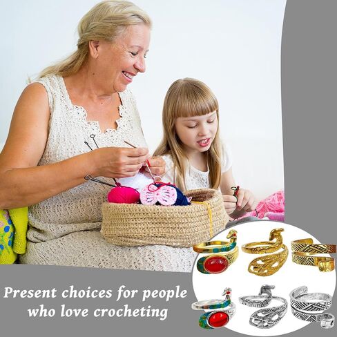 SNAIL GARDEN Crochet Ring - with Spiral Size Adjusters & Adjustment Pads, Decorative 6 Pcs Crochet Tension Ring for Smooth Crocheting & Knitting, Crocheting Rings for Finger for Consistent Stitches in Saudi Arabia