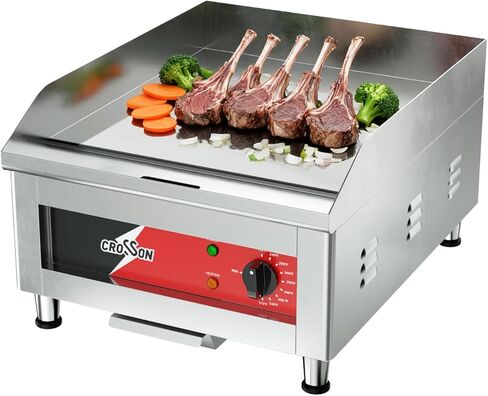 CROSSON 24"*16" Commercial Chrome Plated Griddle,Electric Countertop Griddle with Non-Stick 2/5" Thick Cooking Plate and Double Section 575℉ Adjustable Temp Control for Restaurant use-120V,3500W in Saudi Arabia