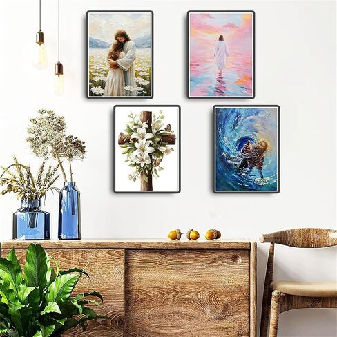 NZNANCHU 4PCS Jesus Wooden Framed Adult Paint by Number Kits,Easy Painting Kits on Canvas,Color by Numbers Acrylic Watercolor Gifts for Friends Home Wall Decor in Saudi Arabia