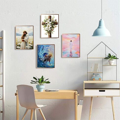 NZNANCHU 4PCS Jesus Wooden Framed Adult Paint by Number Kits,Easy Painting Kits on Canvas,Color by Numbers Acrylic Watercolor Gifts for Friends Home Wall Decor in Saudi Arabia