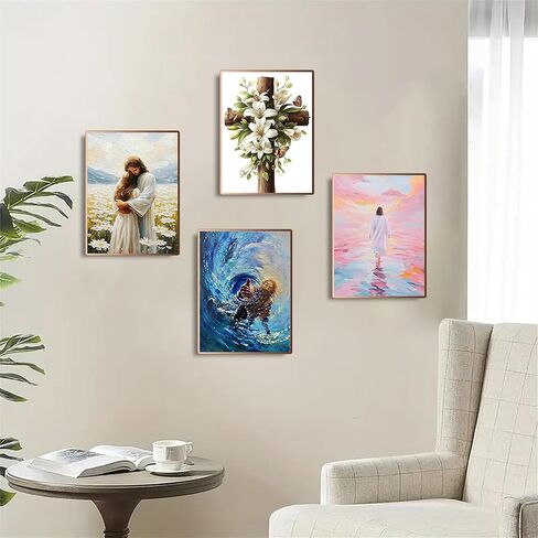 NZNANCHU 4PCS Jesus Wooden Framed Adult Paint by Number Kits,Easy Painting Kits on Canvas,Color by Numbers Acrylic Watercolor Gifts for Friends Home Wall Decor in Saudi Arabia
