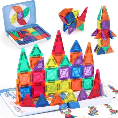 Mini Magnetic Tiles Travel Set with Case - Portable Magnetic Blocks Building for On-The-Go Play, Montessori STEAM Educational Sensory Toddler Toys for Boys Girls Ages 3+ in Saudi Arabia