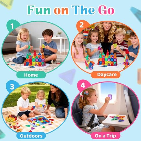 Mini Magnetic Tiles Travel Set with Case - Portable Magnetic Blocks Building for On-The-Go Play, Montessori STEAM Educational Sensory Toddler Toys for Boys Girls Ages 3+ in Saudi Arabia