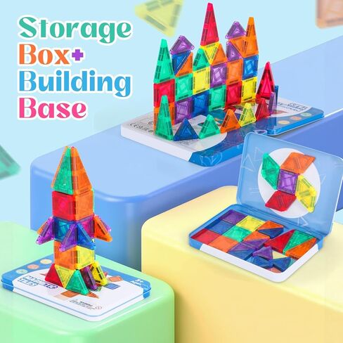 Mini Magnetic Tiles Travel Set with Case - Portable Magnetic Blocks Building for On-The-Go Play, Montessori STEAM Educational Sensory Toddler Toys for Boys Girls Ages 3+ in Saudi Arabia