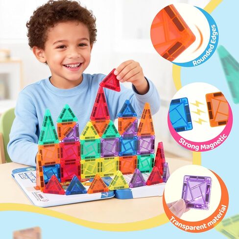 Mini Magnetic Tiles Travel Set with Case - Portable Magnetic Blocks Building for On-The-Go Play, Montessori STEAM Educational Sensory Toddler Toys for Boys Girls Ages 3+ in Saudi Arabia