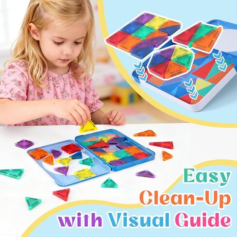 Mini Magnetic Tiles Travel Set with Case - Portable Magnetic Blocks Building for On-The-Go Play, Montessori STEAM Educational Sensory Toddler Toys for Boys Girls Ages 3+ in Saudi Arabia