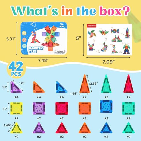 Mini Magnetic Tiles Travel Set with Case - Portable Magnetic Blocks Building for On-The-Go Play, Montessori STEAM Educational Sensory Toddler Toys for Boys Girls Ages 3+ in Saudi Arabia