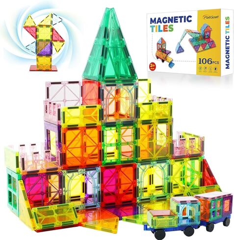 Magnetic Tiles 106 Piece Set, Magnet Building Blocks for Kids Toddlers, STEM Construction Toys with Gift Box for Ages 3 4 5 6 7 8+ Year Old Boys Girls in Saudi Arabia