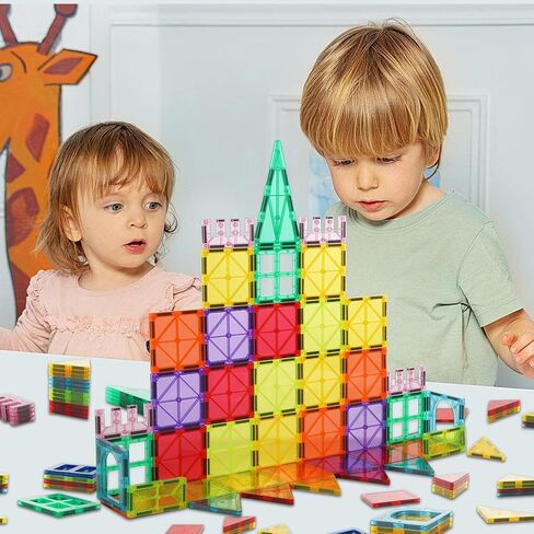 Magnetic Tiles 106 Piece Set, Magnet Building Blocks for Kids Toddlers, STEM Construction Toys with Gift Box for Ages 3 4 5 6 7 8+ Year Old Boys Girls in Saudi Arabia