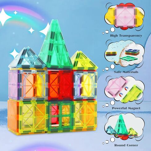 Magnetic Tiles 106 Piece Set, Magnet Building Blocks for Kids Toddlers, STEM Construction Toys with Gift Box for Ages 3 4 5 6 7 8+ Year Old Boys Girls in Saudi Arabia