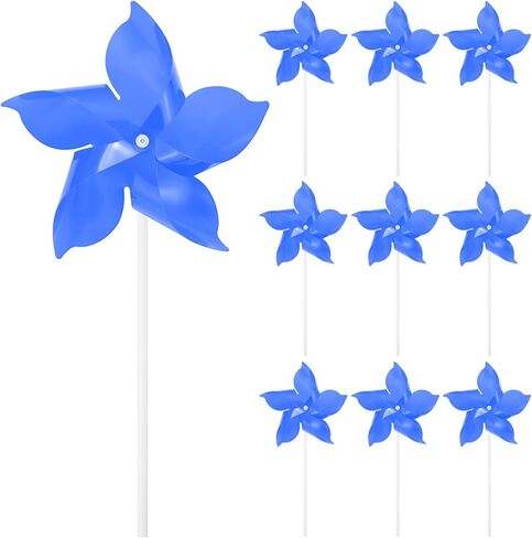 10-Pack Five Blades Rainbow Pinwheels, 9.4 Inch Plastic Wind Spinners Outdoor Flower Windmill for Party Decorations/Yard/Garden, Toy Wind Spinners [Light Blue] in Saudi Arabia