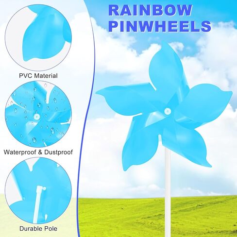 10-Pack Five Blades Rainbow Pinwheels, 9.4 Inch Plastic Wind Spinners Outdoor Flower Windmill for Party Decorations/Yard/Garden, Toy Wind Spinners [Light Blue] in Saudi Arabia