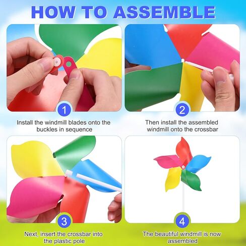 10-Pack Five Blades Rainbow Pinwheels, 9.4 Inch Plastic Wind Spinners Outdoor Flower Windmill for Party Decorations/Yard/Garden, Toy Wind Spinners [Light Blue] in Saudi Arabia