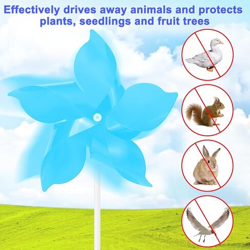 10-Pack Five Blades Rainbow Pinwheels, 9.4 Inch Plastic Wind Spinners Outdoor Flower Windmill for Party Decorations/Yard/Garden, Toy Wind Spinners [Light Blue] in Saudi Arabia