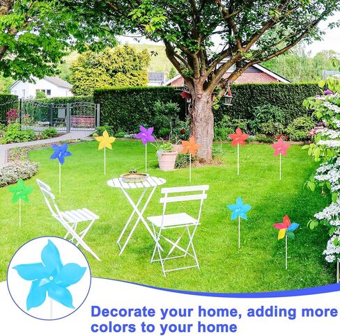 10-Pack Five Blades Rainbow Pinwheels, 9.4 Inch Plastic Wind Spinners Outdoor Flower Windmill for Party Decorations/Yard/Garden, Toy Wind Spinners [Light Blue] in Saudi Arabia