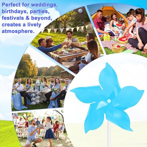 10-Pack Five Blades Rainbow Pinwheels, 9.4 Inch Plastic Wind Spinners Outdoor Flower Windmill for Party Decorations/Yard/Garden, Toy Wind Spinners [Light Blue] in Saudi Arabia