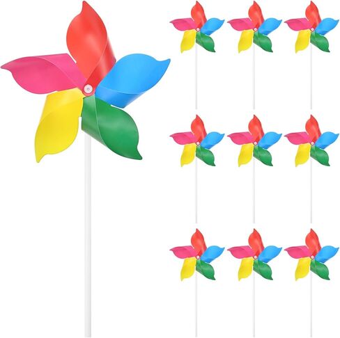 10-Pack Five Blades Rainbow Pinwheels, 9.4 Inch Plastic Wind Spinners Outdoor Flower Windmill for Party Decorations/Yard/Garden, Toy Wind Spinners [Light Blue] in Saudi Arabia