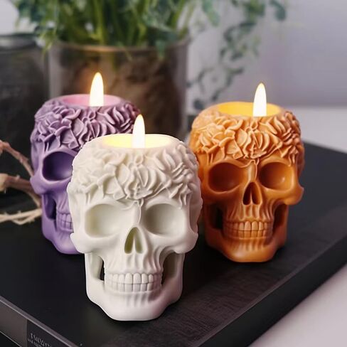 Large 3D Rose Flower Skull Candle Molds, Flexible Clear Silicone Skull Head Molds, Silicone Molds for Resin,Aromatherapy Candle,Soap,Clay, Ice Cube Mold, Ghost Mold Candle Making Molds in Saudi Arabia